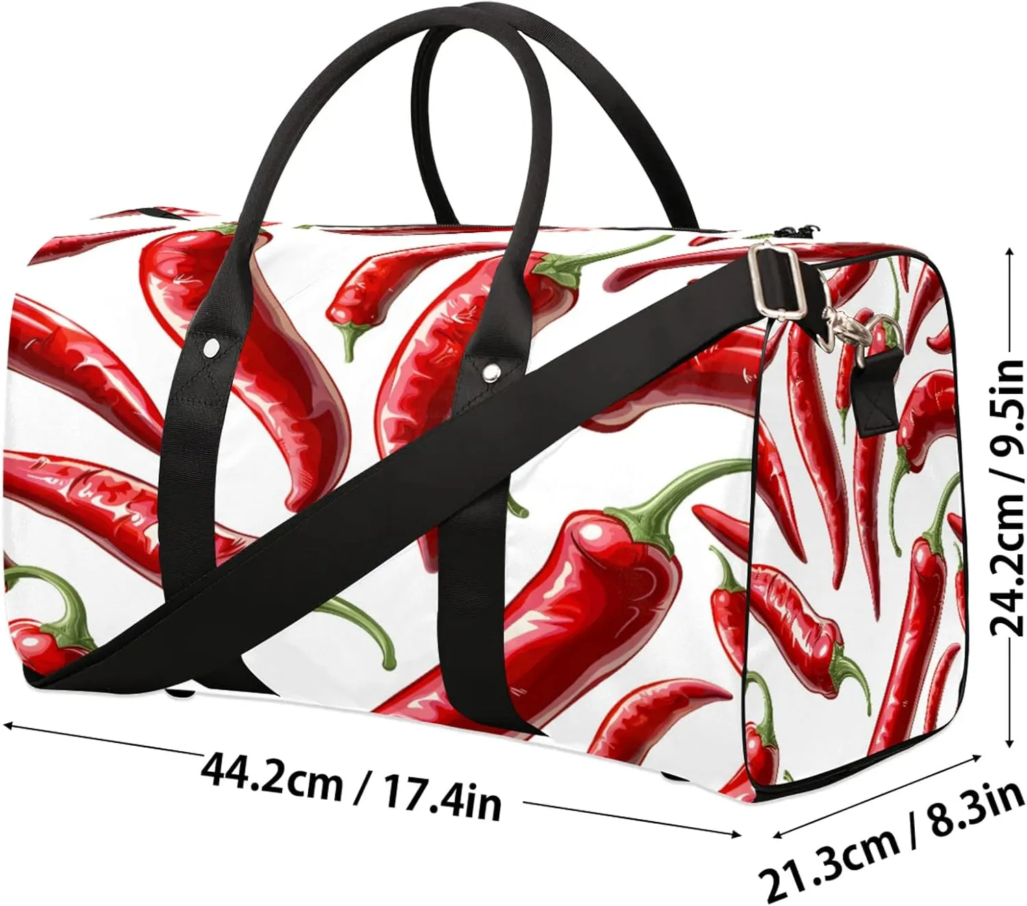 Chili Peppers Duffle Bag for Travel, Overnight Weekend Gym Carry On Luggage Bag, Food Travel Duffel Bag for Men Women