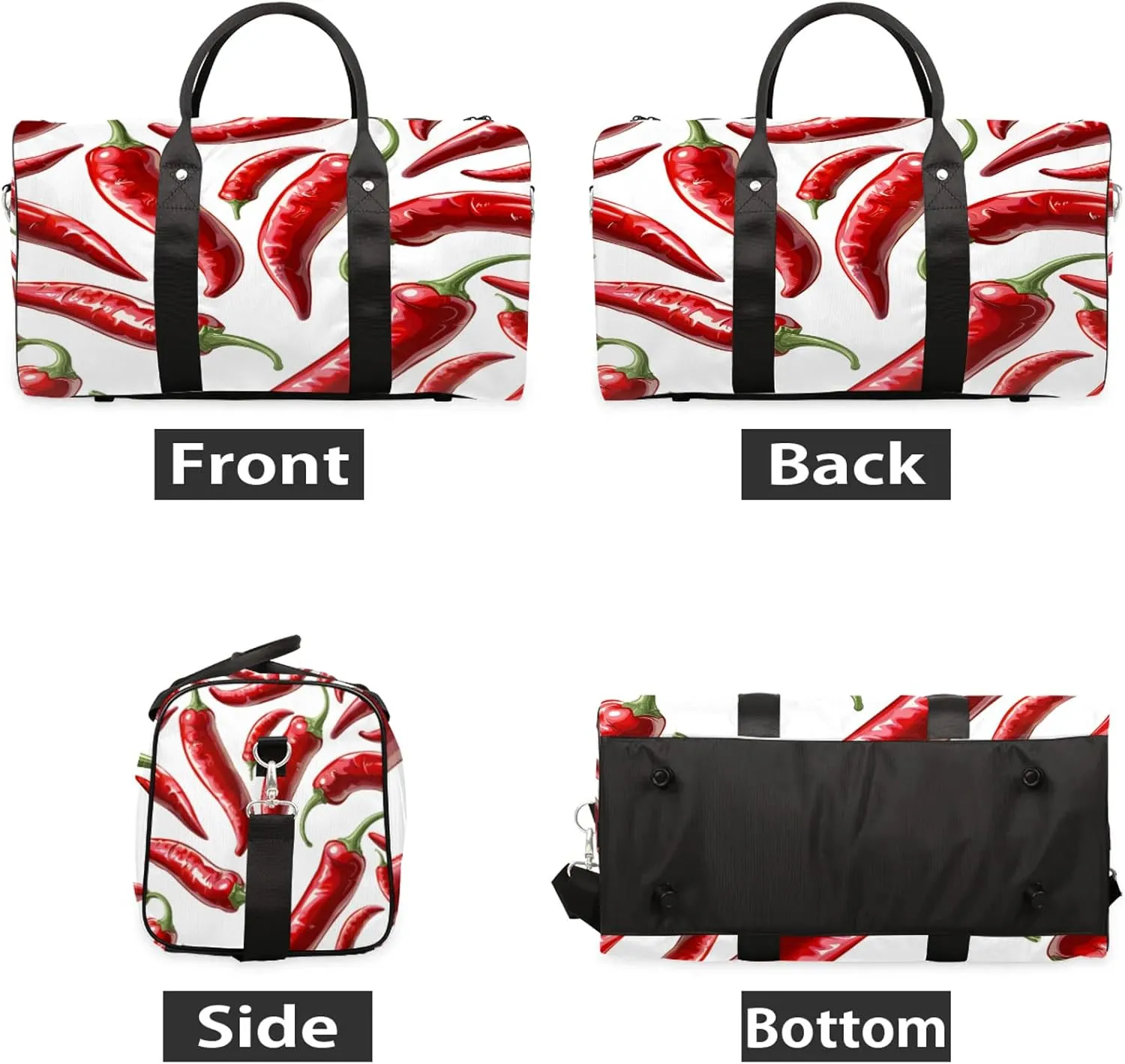 Chili Peppers Duffle Bag for Travel, Overnight Weekend Gym Carry On Luggage Bag, Food Travel Duffel Bag for Men Women