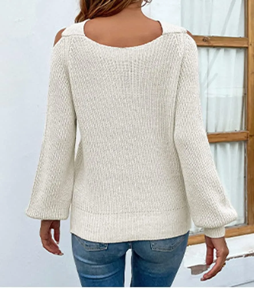chouyatou Women's Fall Sexy Criss Cross Halter Neck Cold Shoulder Tops Cutout Knit Sweater