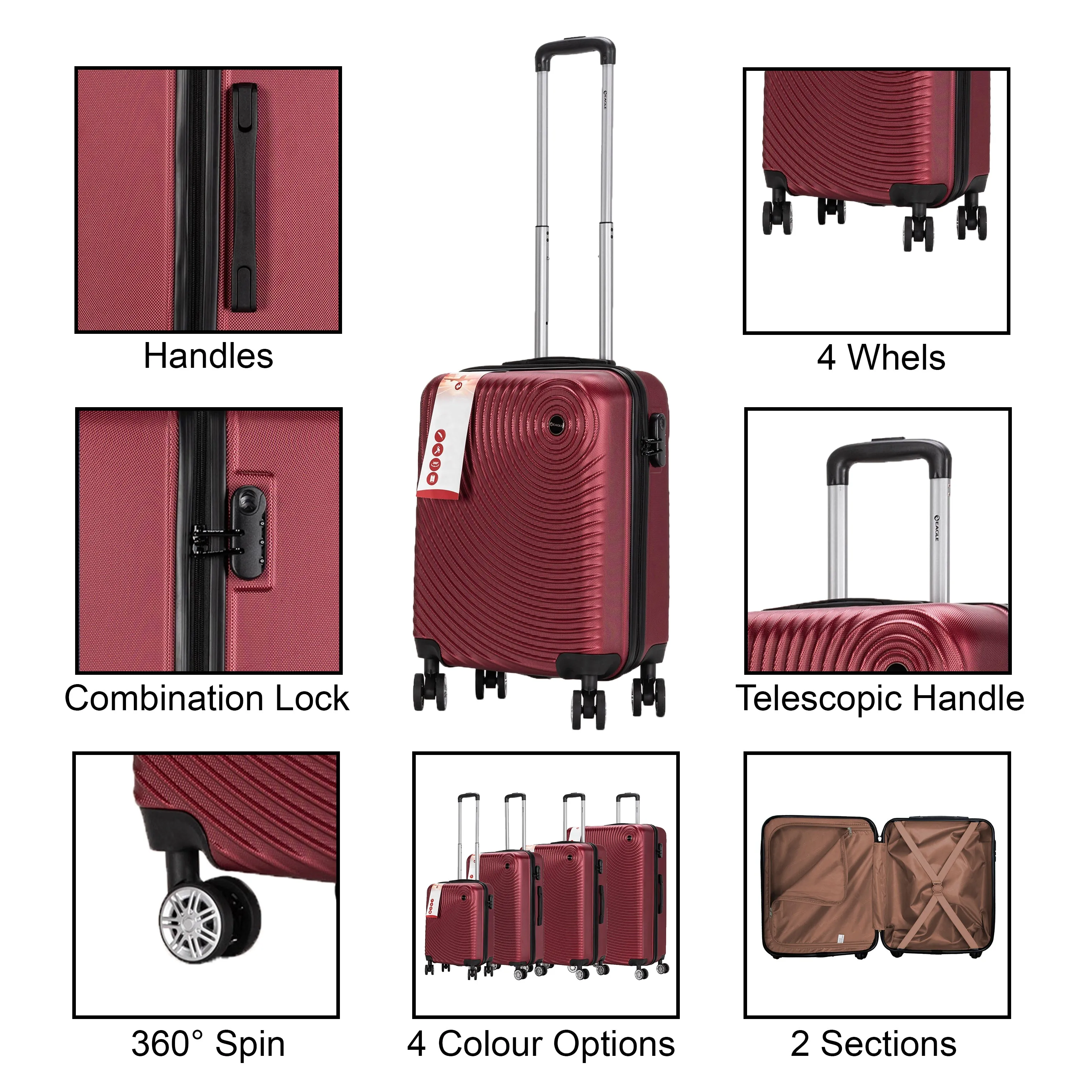 Circle ABS Hard Shell Suitcase Dark Red
