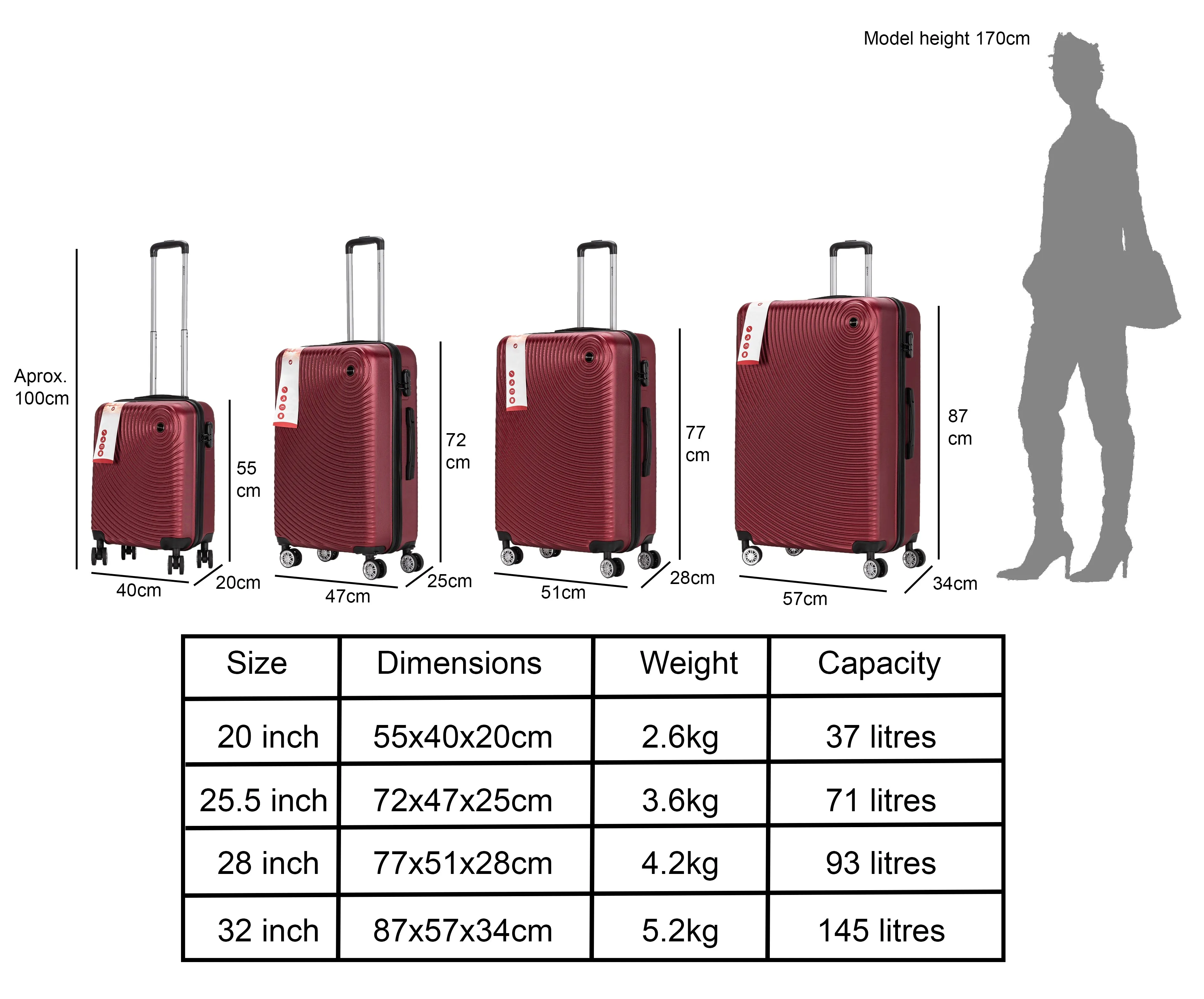 Circle ABS Hard Shell Suitcase Dark Red