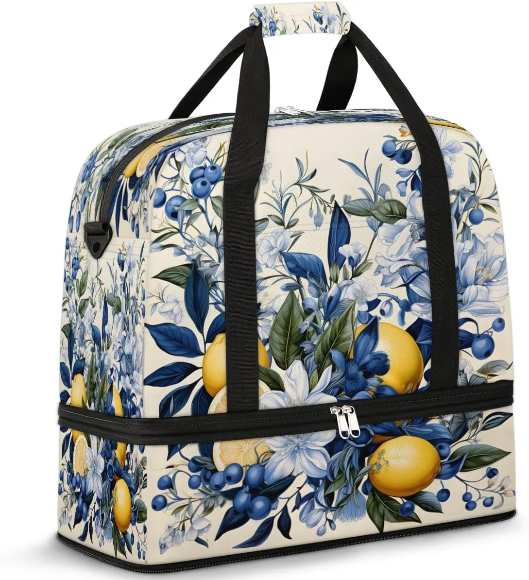 Citrus Floral Composition Travel Duffel Bag, Travel Essentials, Gym Bag for Women, Weekender Overnight Bag With Shoes Compartment, Carry On Bags for Airplanes