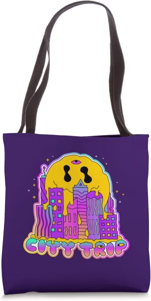City Trip Smile Faces & Skyscrapers Melting Graphic Designs Tote Bag
