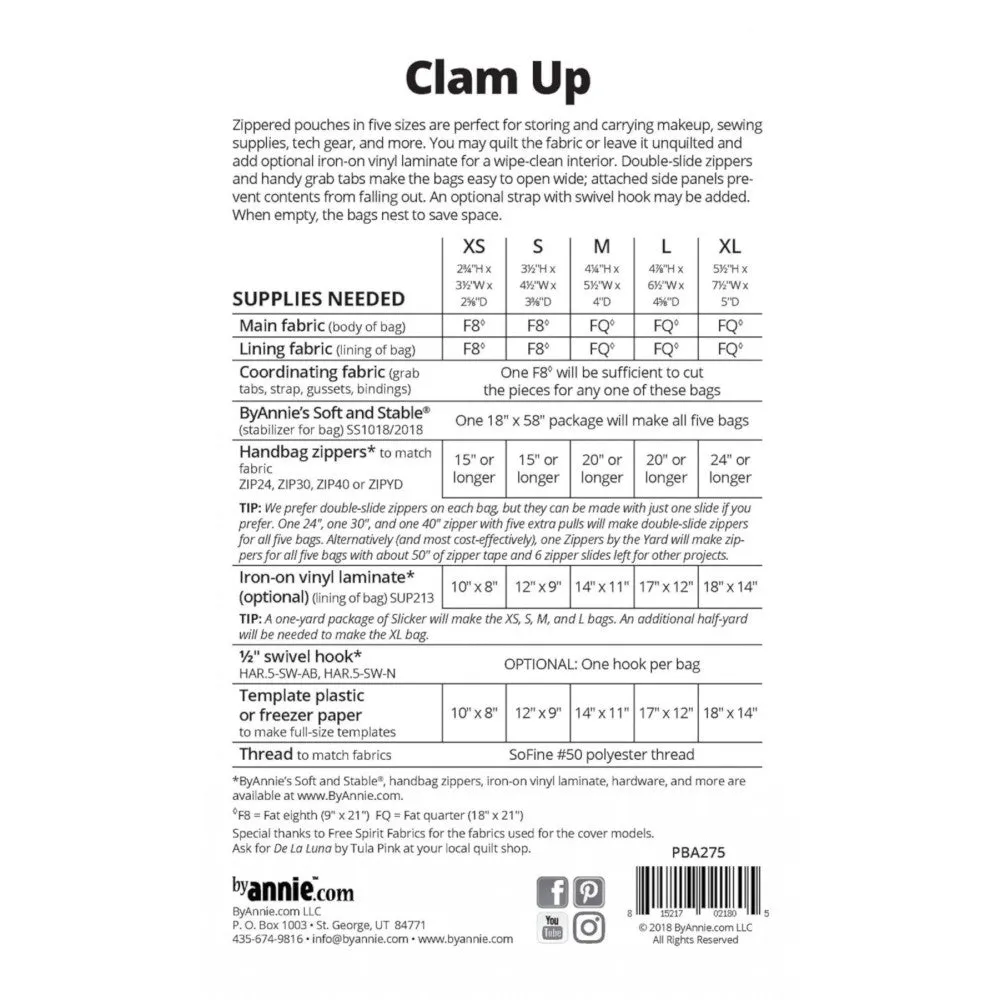 Clam Up Zippered Pouches Pattern