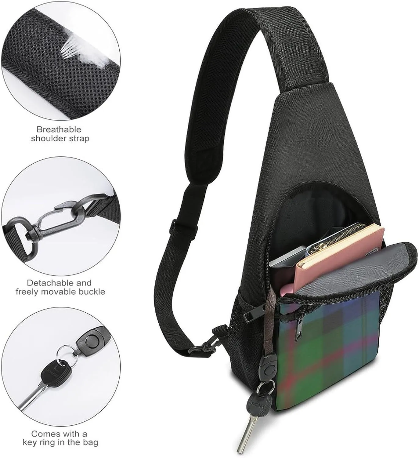 Clan Duffy Tartan Green Irish Plaid Portable Chest Bag, Large Capacity Single Shoulder Chest Bag