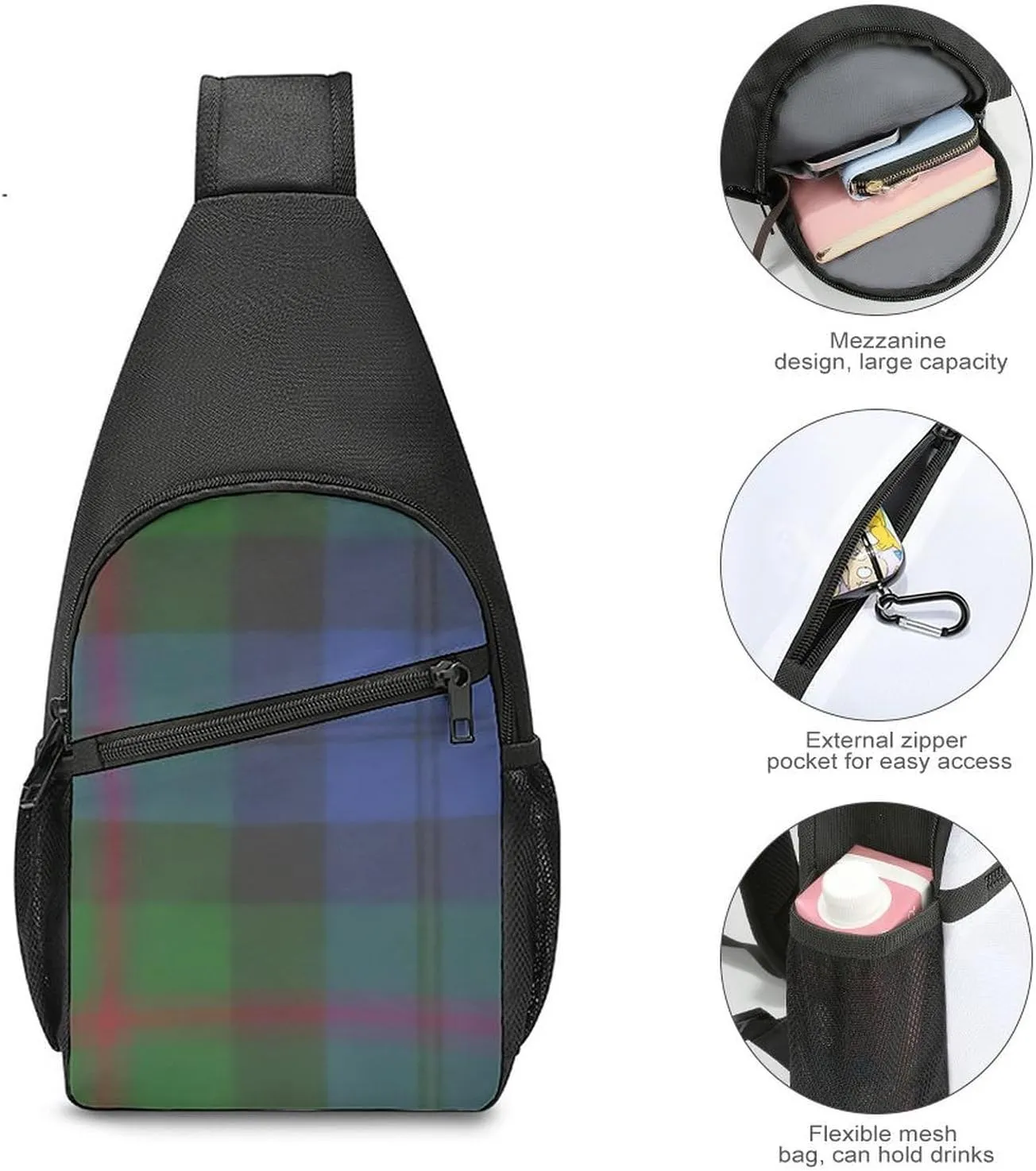 Clan Duffy Tartan Green Irish Plaid Portable Chest Bag, Large Capacity Single Shoulder Chest Bag