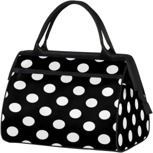Classic Polka Dot Weekender Bags for Women 25L Small Travel Duffel Bag Teen Girl Black White Overnight Tote Bags Ladies Gym Duffle Carry On Bag