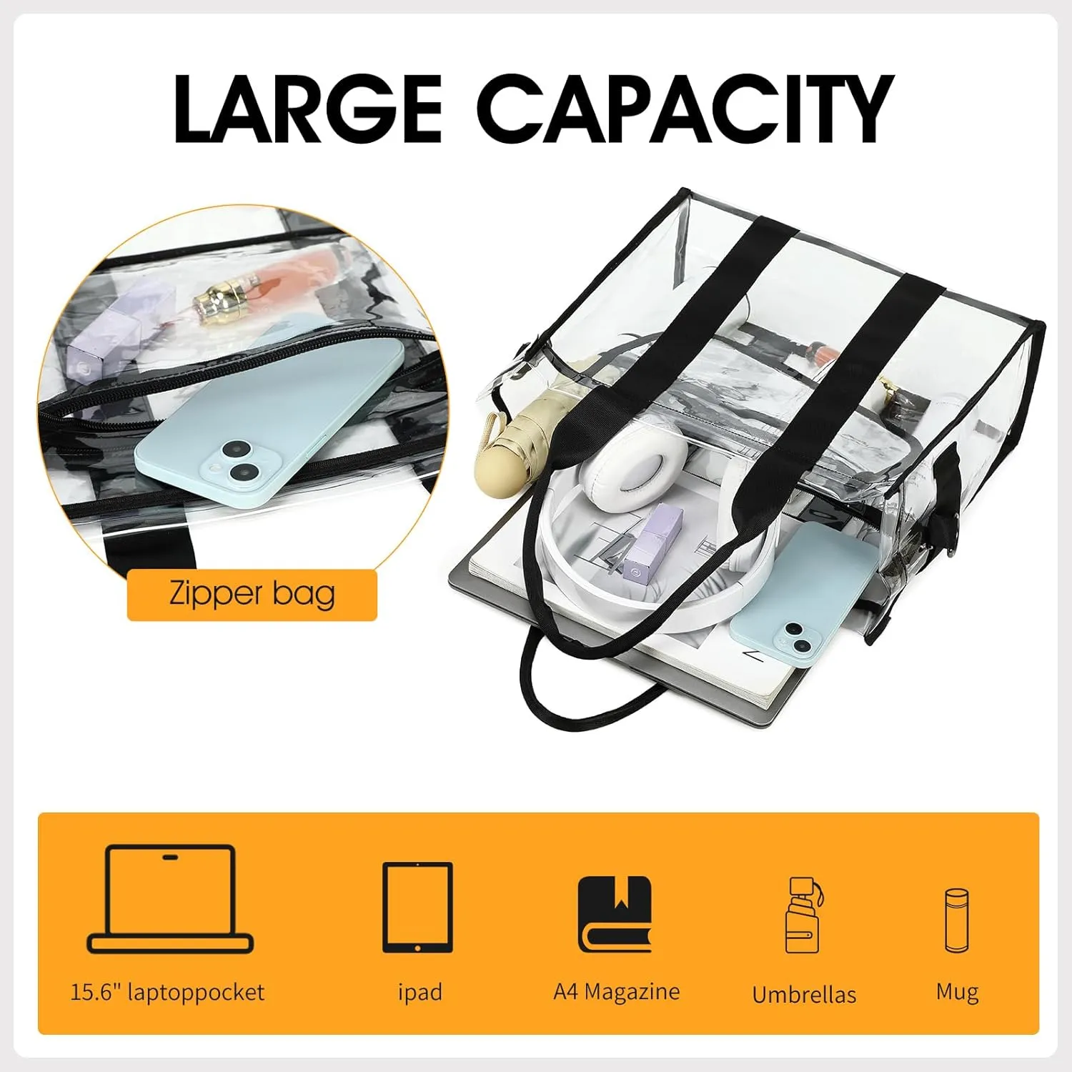 Clear Bags for Women Tote Bag, Crossbody Bag, Stadium Approved Clear Purse for Sports Events, Concert, Work & Beach