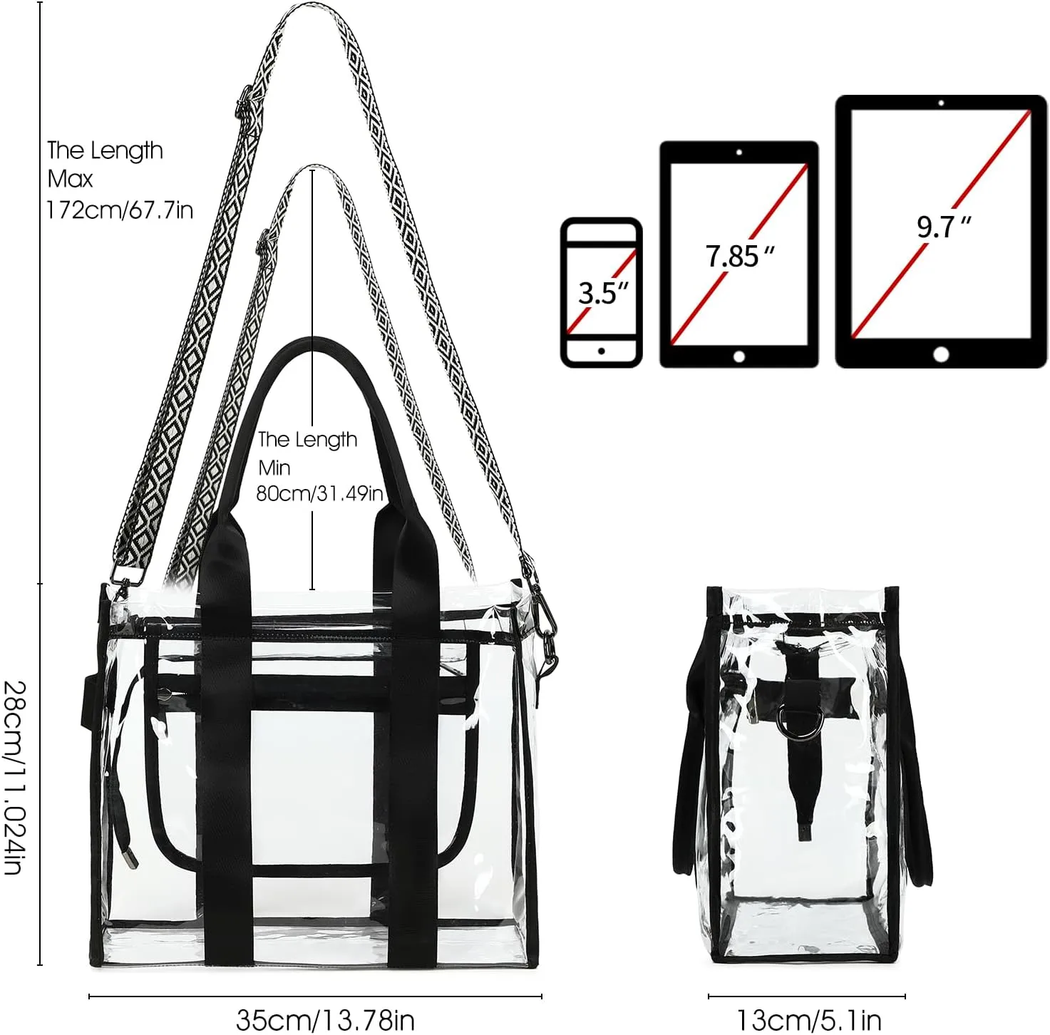 Clear Bags for Women Tote Bag, Crossbody Bag, Stadium Approved Clear Purse for Sports Events, Concert, Work & Beach