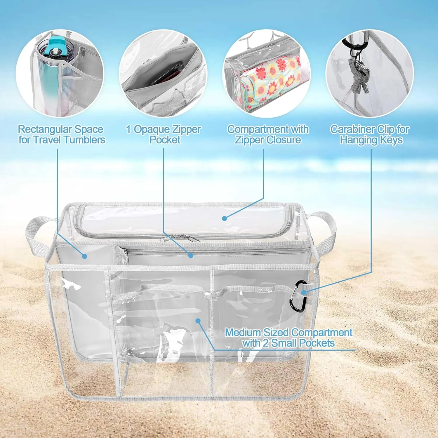 Clear Beach Bag Organizer Insert Compatible with BOGG BAG Original X Large, Zipper Organizer Liner Compatible with BOGG BAG Original X Large, Insert Divider Pouch with 2 Compartments, Gray
