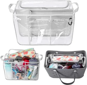Clear Beach Bag Organizer Insert Compatible with BOGG BAG Original X Large, Zipper Organizer Liner Compatible with BOGG BAG Original X Large, Insert Divider Pouch with 2 Compartments, Gray