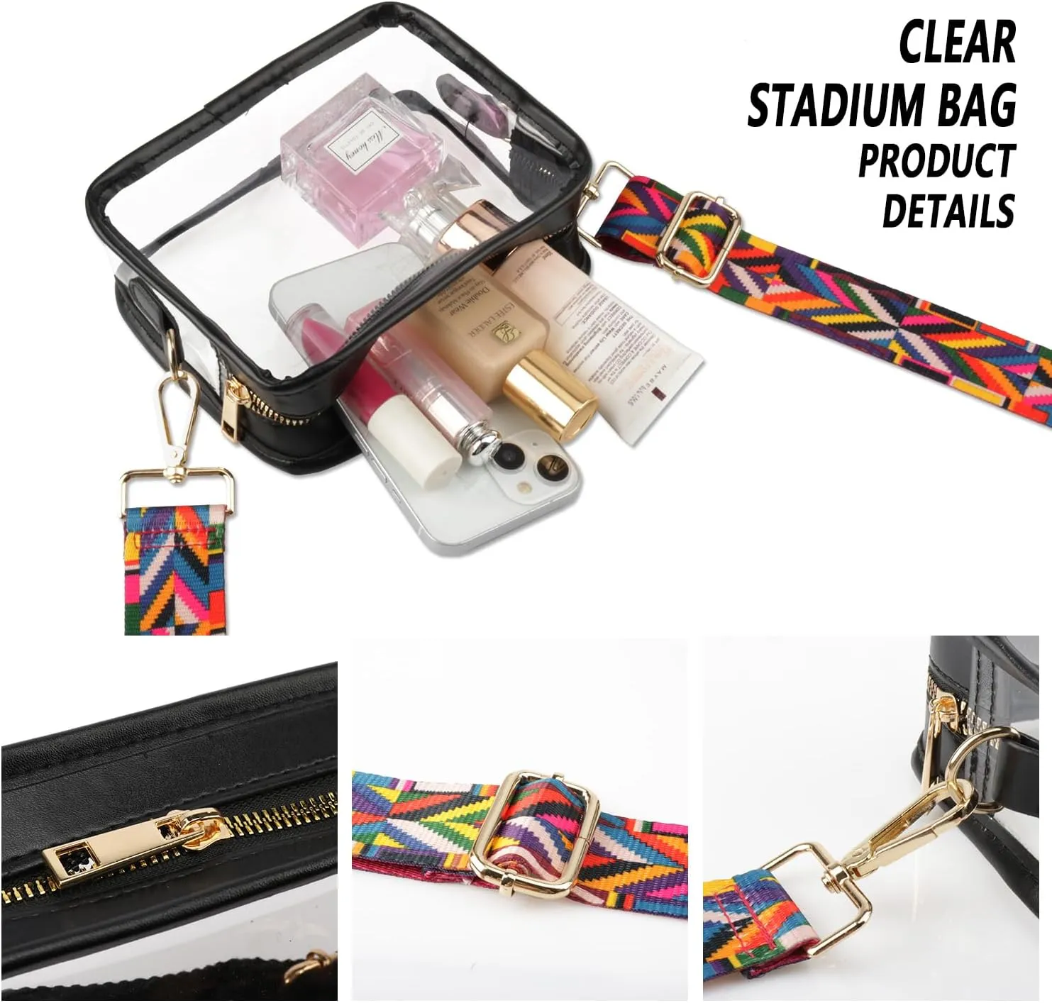 Clear Crossbody Bag for Women - Stadium Approved Clear Purse with Adjustable Strap
