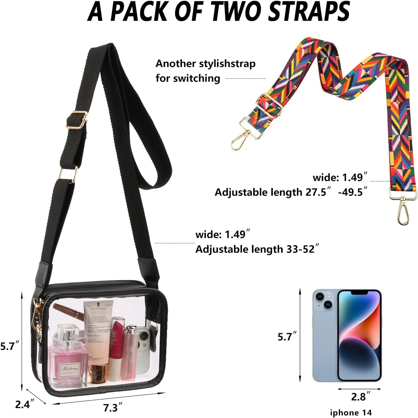 Clear Crossbody Bag for Women - Stadium Approved Clear Purse with Adjustable Strap