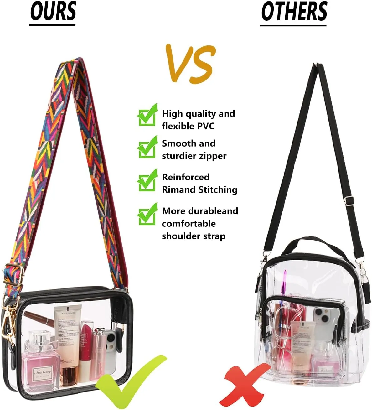 Clear Crossbody Bag for Women - Stadium Approved Clear Purse with Adjustable Strap