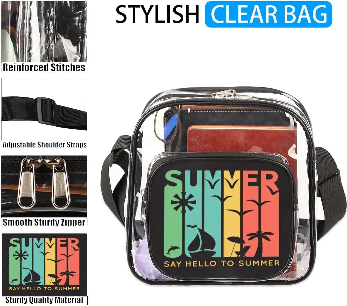 Clear Crossbody Bag Stadium Approved for Women and Men Transparent Messenger Shoulder Bag Clear Purse Bag