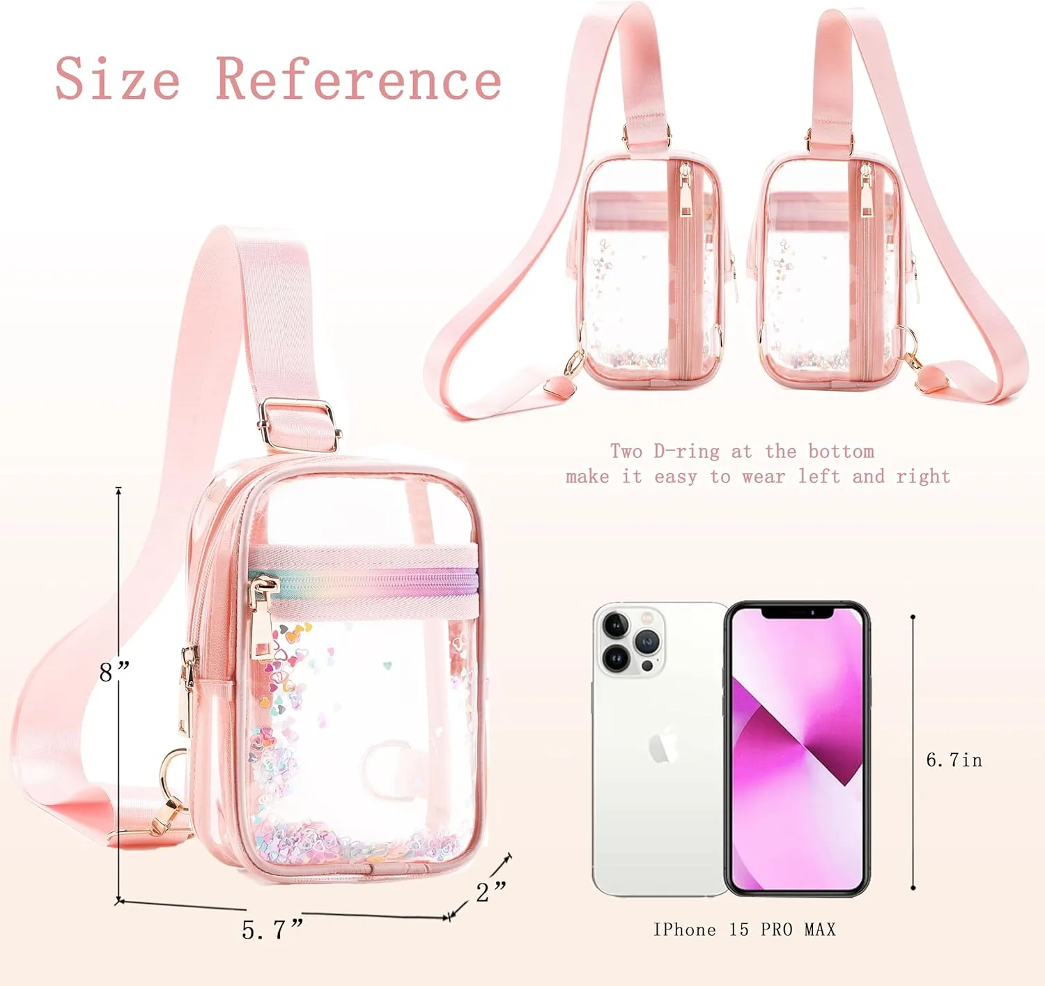 Clear Crossbody Bags for Women Girls Stadium Approved Sling Pack Bag Shoulder Belt Purses Kids Transparent Chest Backpack Daypack (Pink, Small)