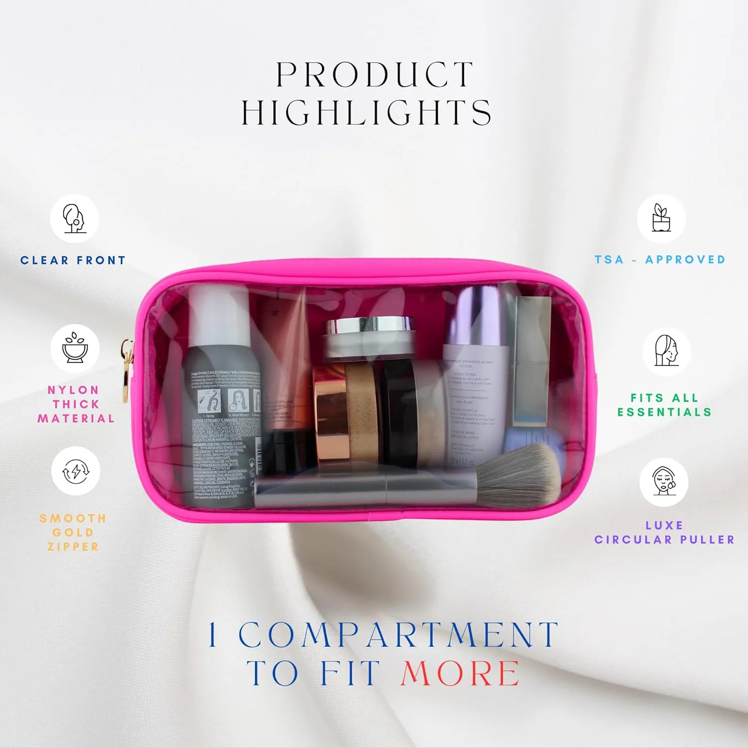 Clear Makeup Bag Mini Makeup Bag for Purse Mini Bag Pouch Purse Clear Pouch Small Cosmetic Bag for Purse Cosmetic Pouch Clear Cosmetic Bag Travel Case Mini Pouch Travel Cosmetic Case (Small, Hot Pink)