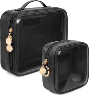 Clear Makeup Bags Set - TSA Approved Toiletry Bag with Handle Large Opening, Clear Toiletry Bags for Traveling Travel Essentials Travel Size Toiletries Valentines Day Gifts for Men (Large Mini Black)