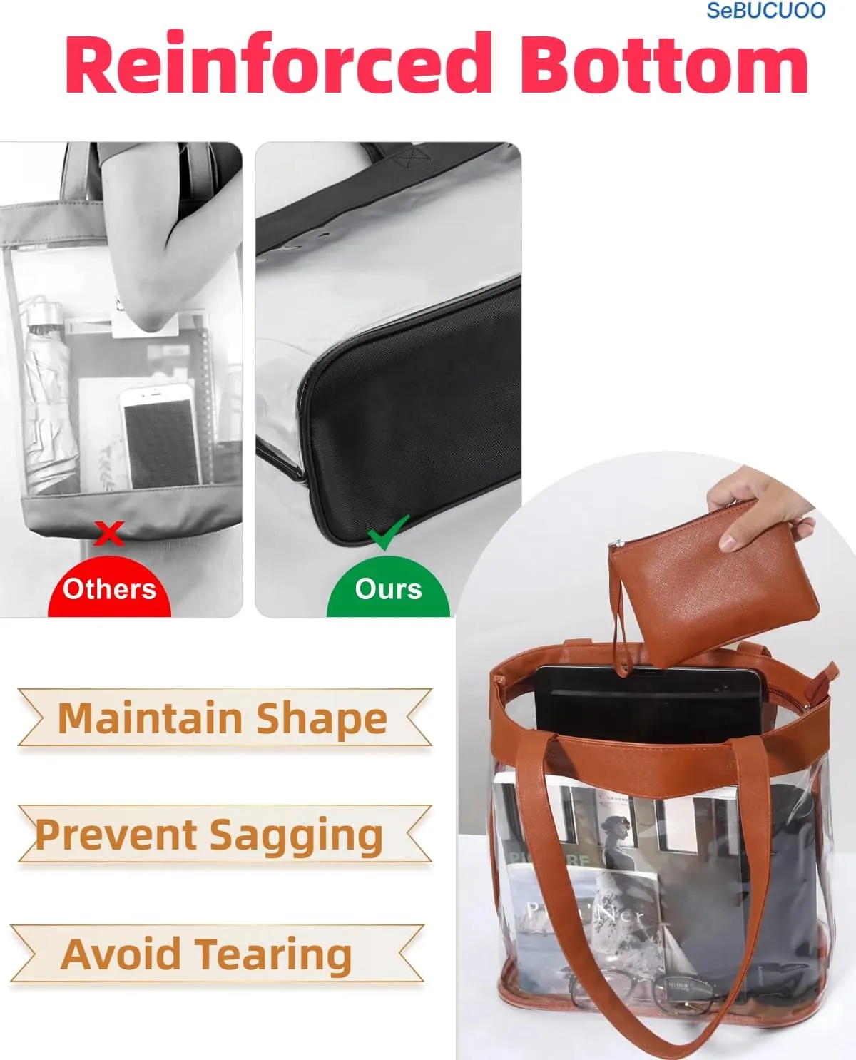 Clear Tote Bag Stadium Approved 12x6x12 12x12x6 Clear Bag for Stadium Events 12 x6 x12 Transparent Purse 12 x 6 x 12