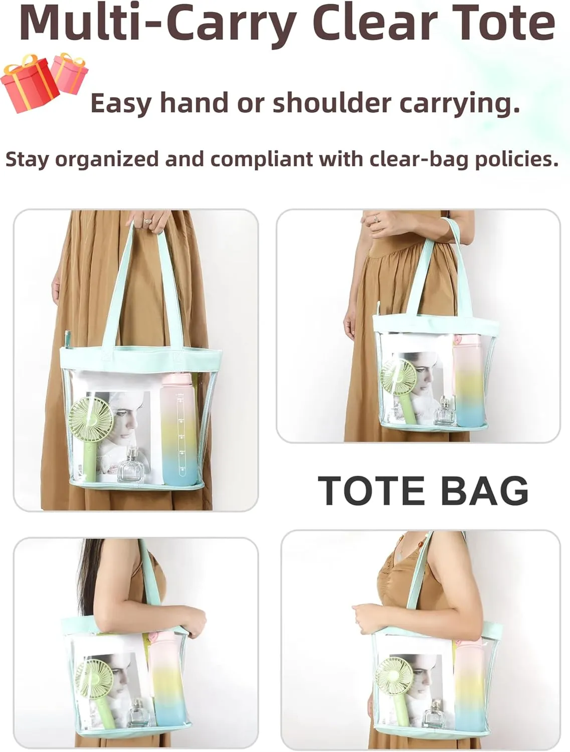Clear Tote Bag Stadium Approved 12x6x12 12x12x6 Clear Bag for Stadium Events 12 x6 x12 Transparent Purse 12 x 6 x 12