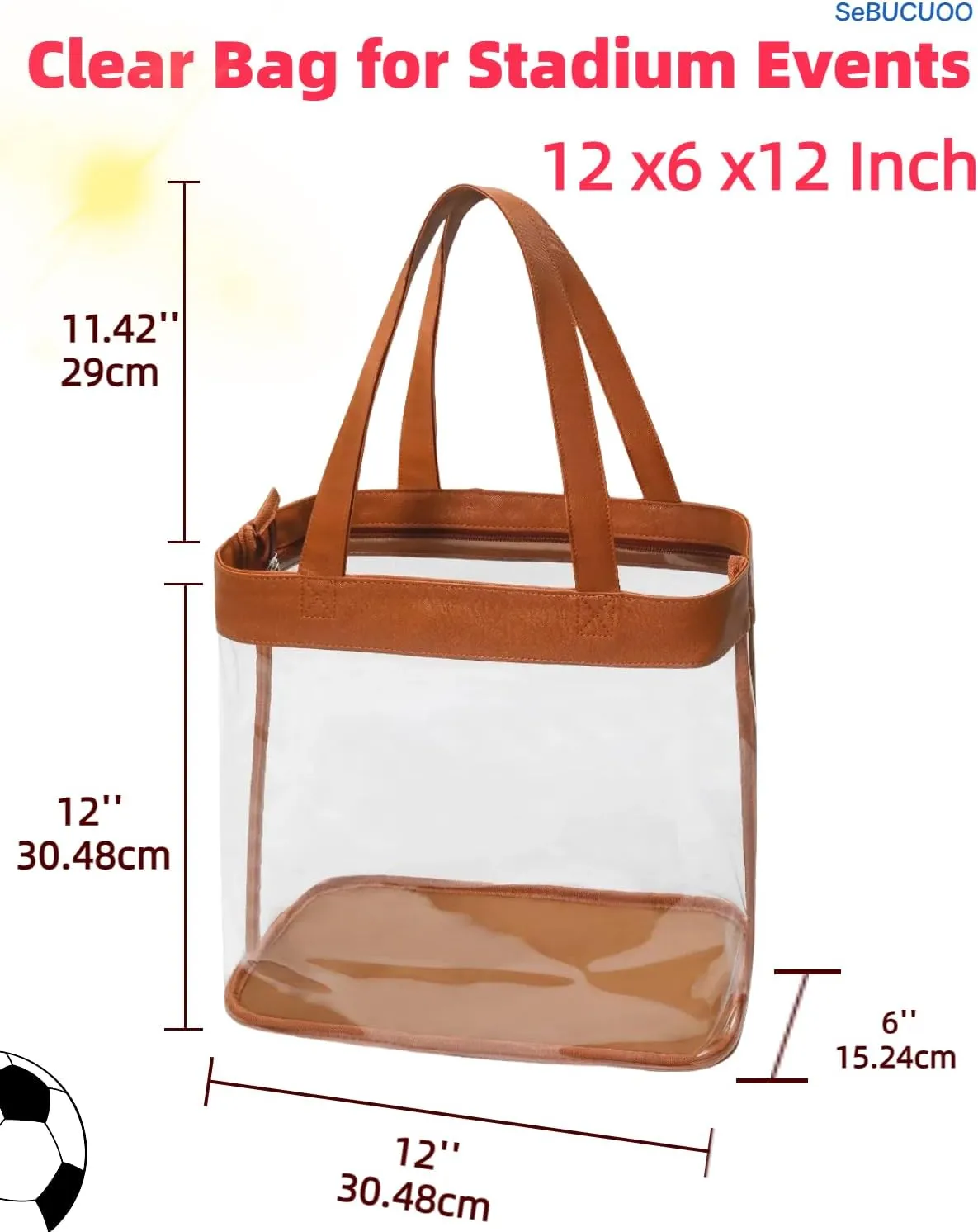 Clear Tote Bag Stadium Approved 12x6x12 12x12x6 Clear Bag for Stadium Events 12 x6 x12 Transparent Purse 12 x 6 x 12