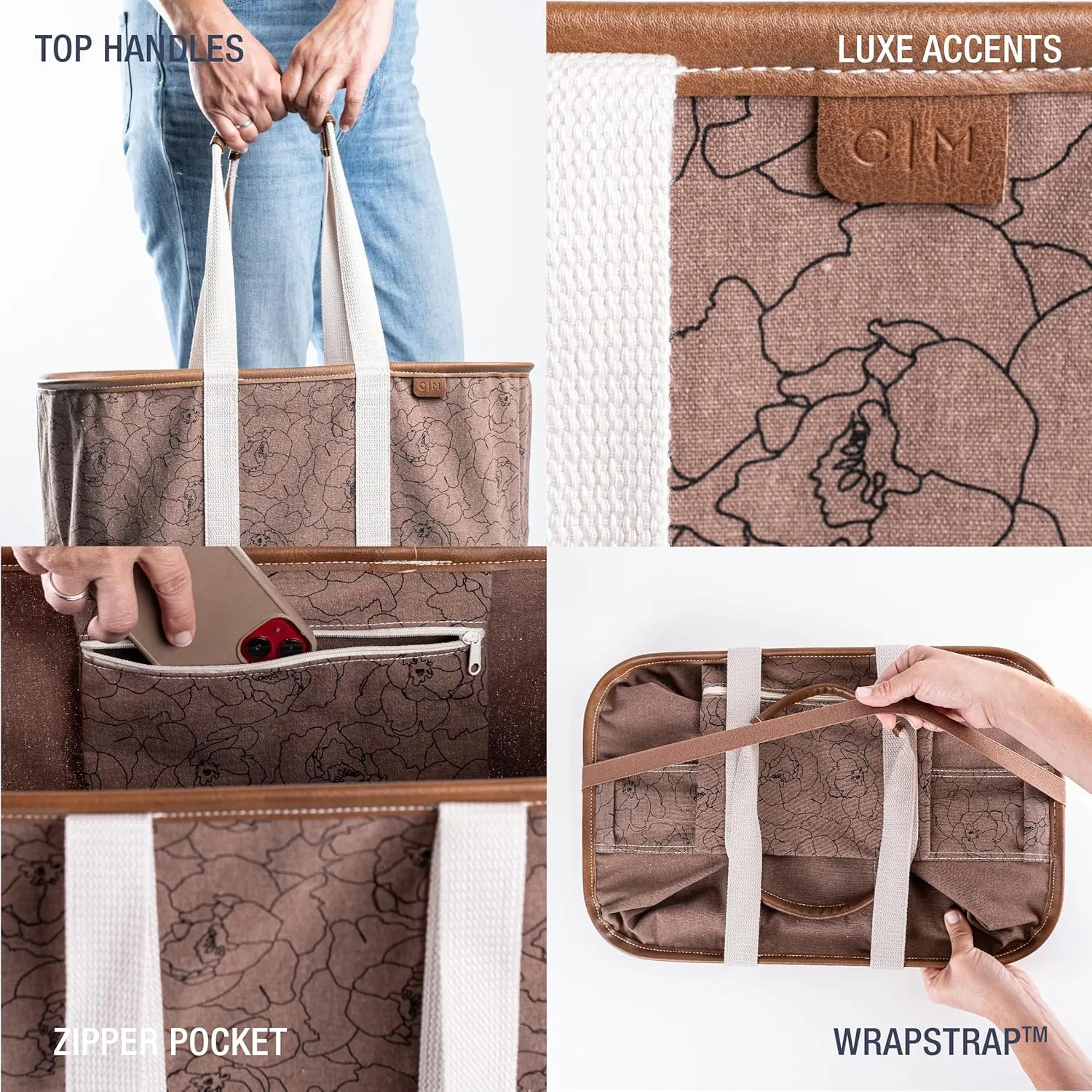 CleverMade Collapsible LUXE Tote - Peony 1 Pack 20L / 5 Gal - Reusable Utility Grocery Shopping Storage Bag Organizer with Handles Reinforced Bottom
