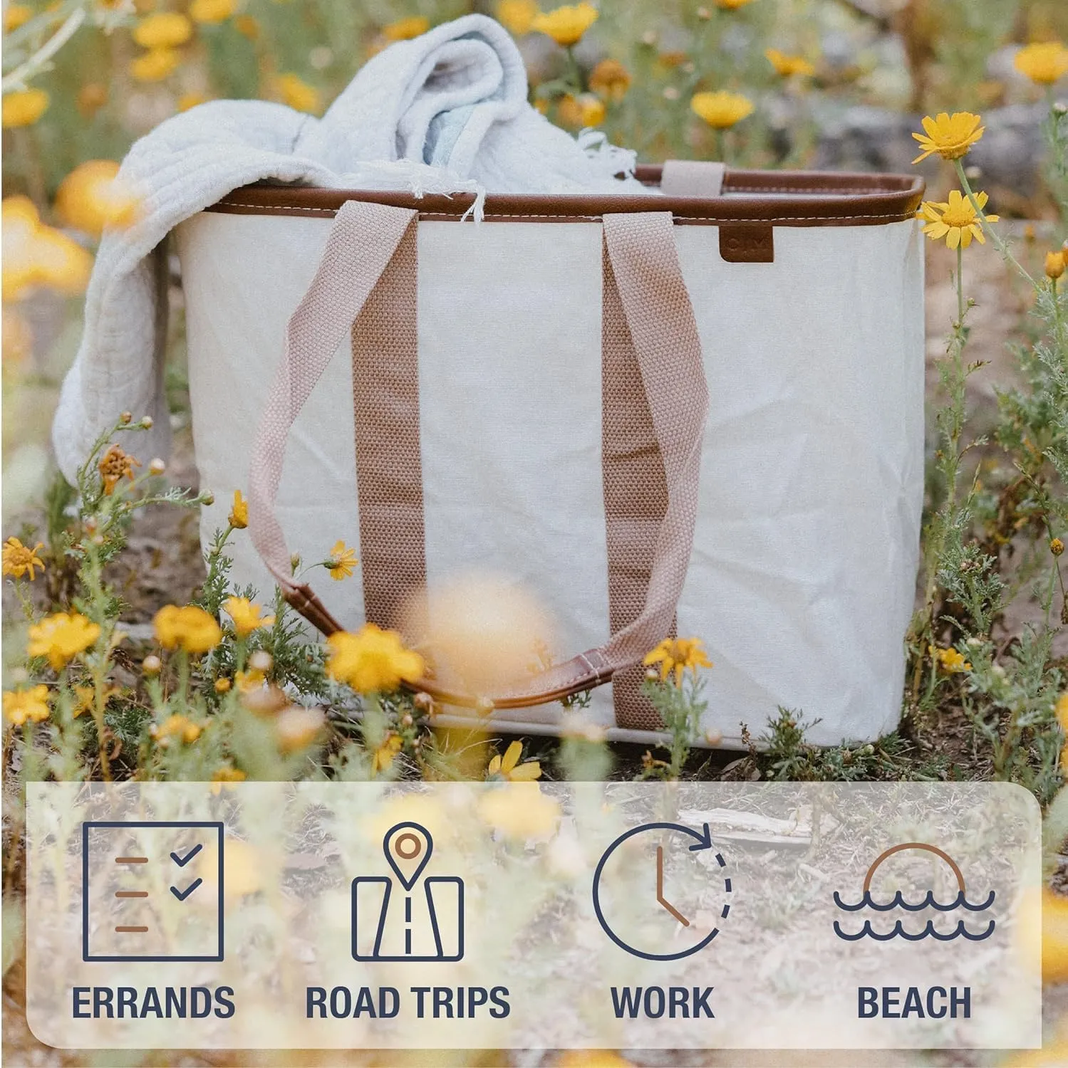 CleverMade Collapsible LUXE Tote - Peony 1 Pack 20L / 5 Gal - Reusable Utility Grocery Shopping Storage Bag Organizer with Handles Reinforced Bottom