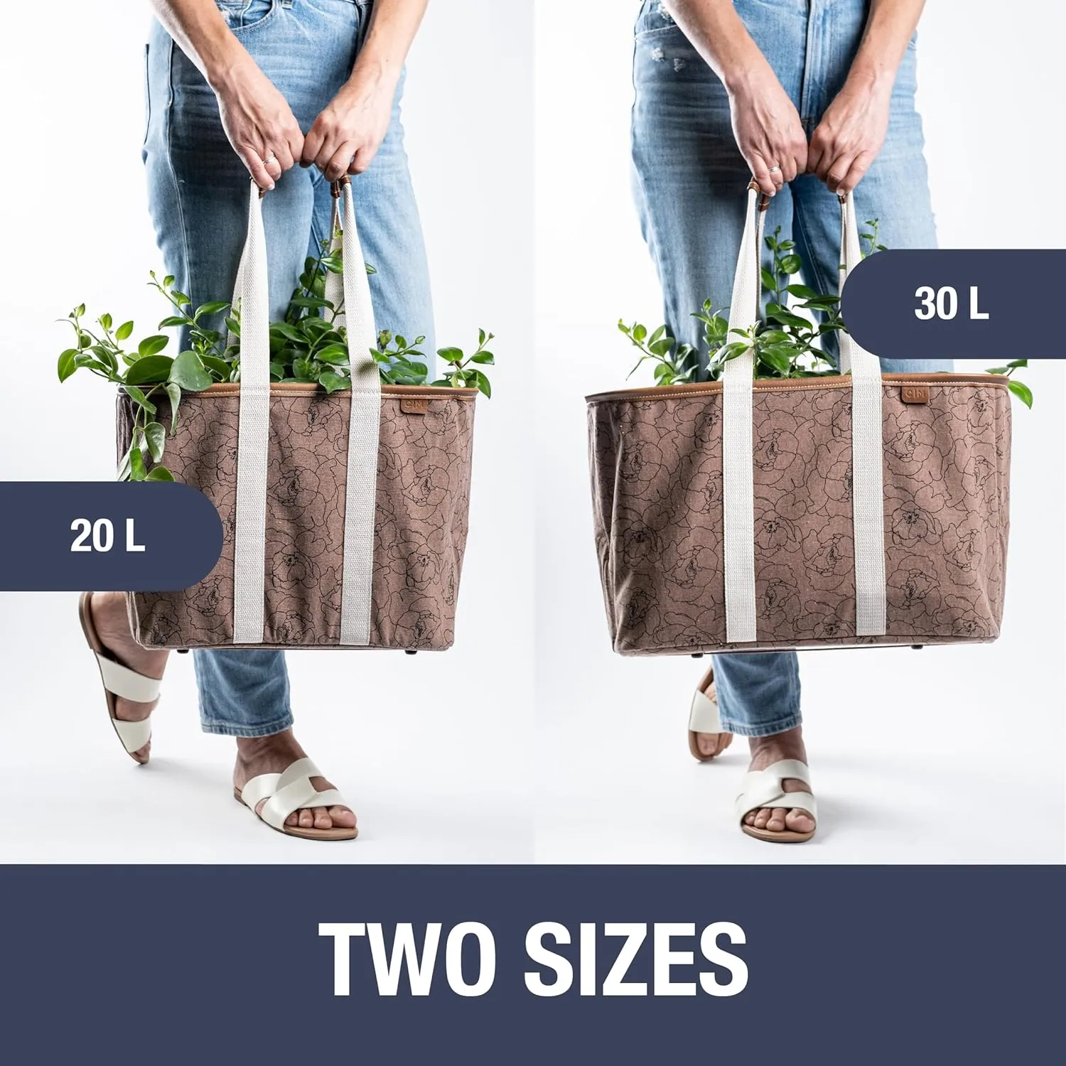 CleverMade Collapsible LUXE Tote - Peony 1 Pack 20L / 5 Gal - Reusable Utility Grocery Shopping Storage Bag Organizer with Handles Reinforced Bottom
