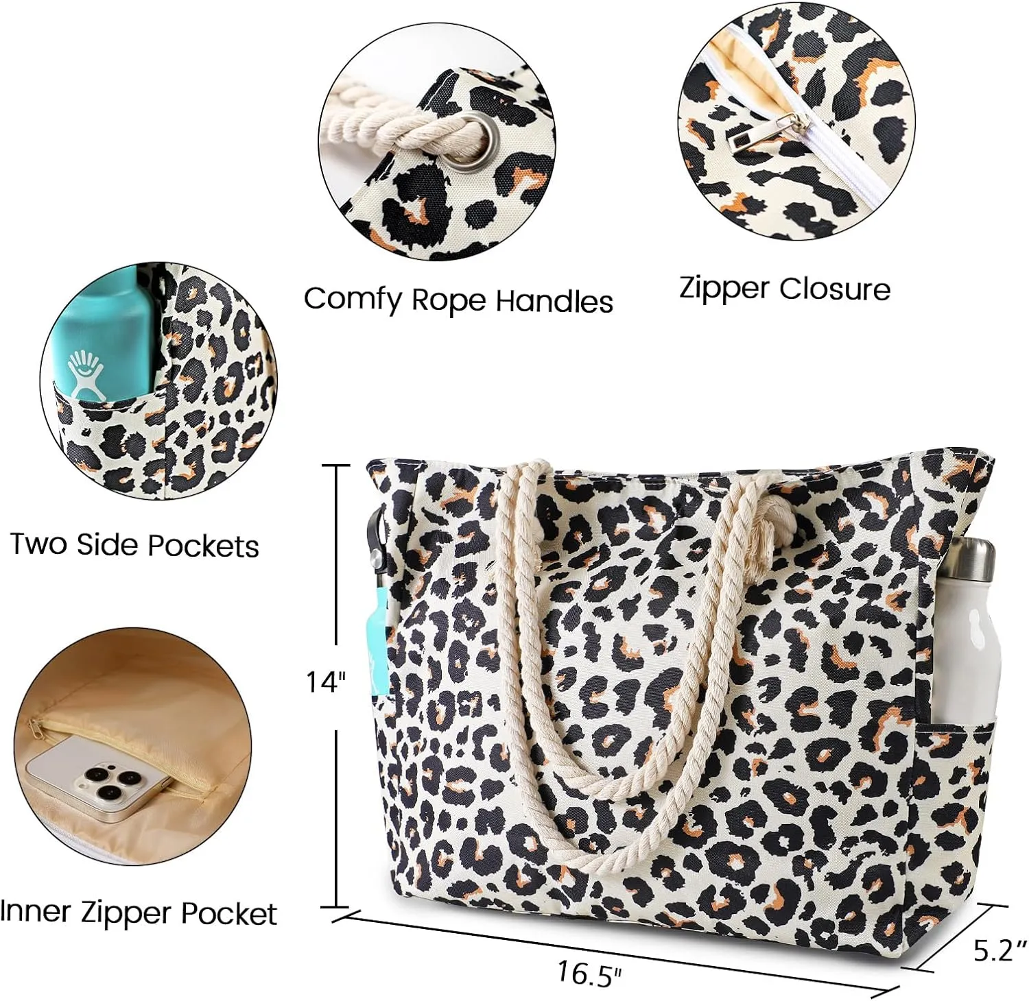 Clothirily Beach Bag for Women - Large Beach Tote Bag, Waterproof Sandproof Beach Bag with Zipper, Large Swim Pool Beach Tote