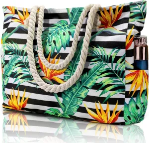 Clothirily Beach Bag for Women - Large Beach Tote Bag, Waterproof Sandproof Beach Bag with Zipper, Large Swim Pool Beach Tote