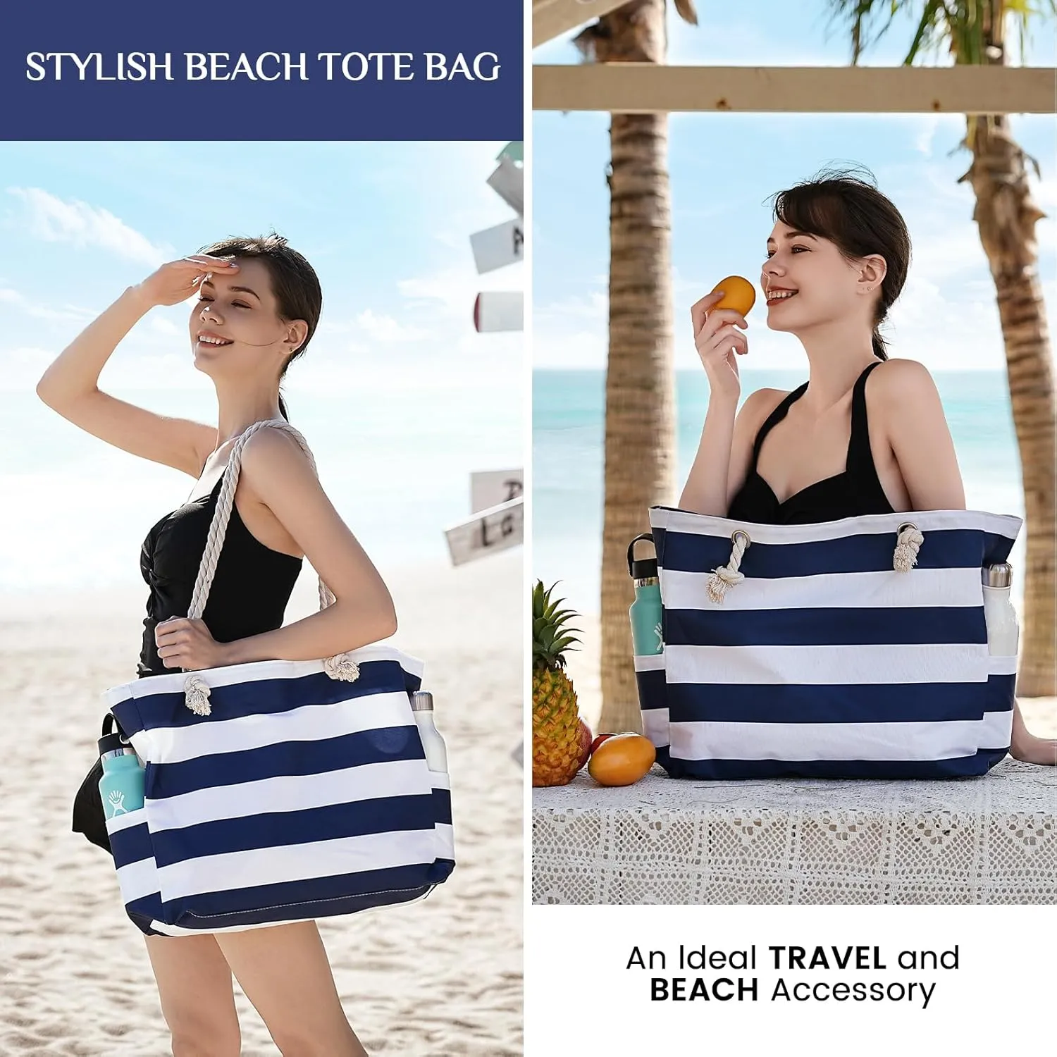 Clothirily Beach Bag for Women - Large Beach Tote Bag, Waterproof Sandproof Beach Bag with Zipper, Large Swim Pool Beach Tote