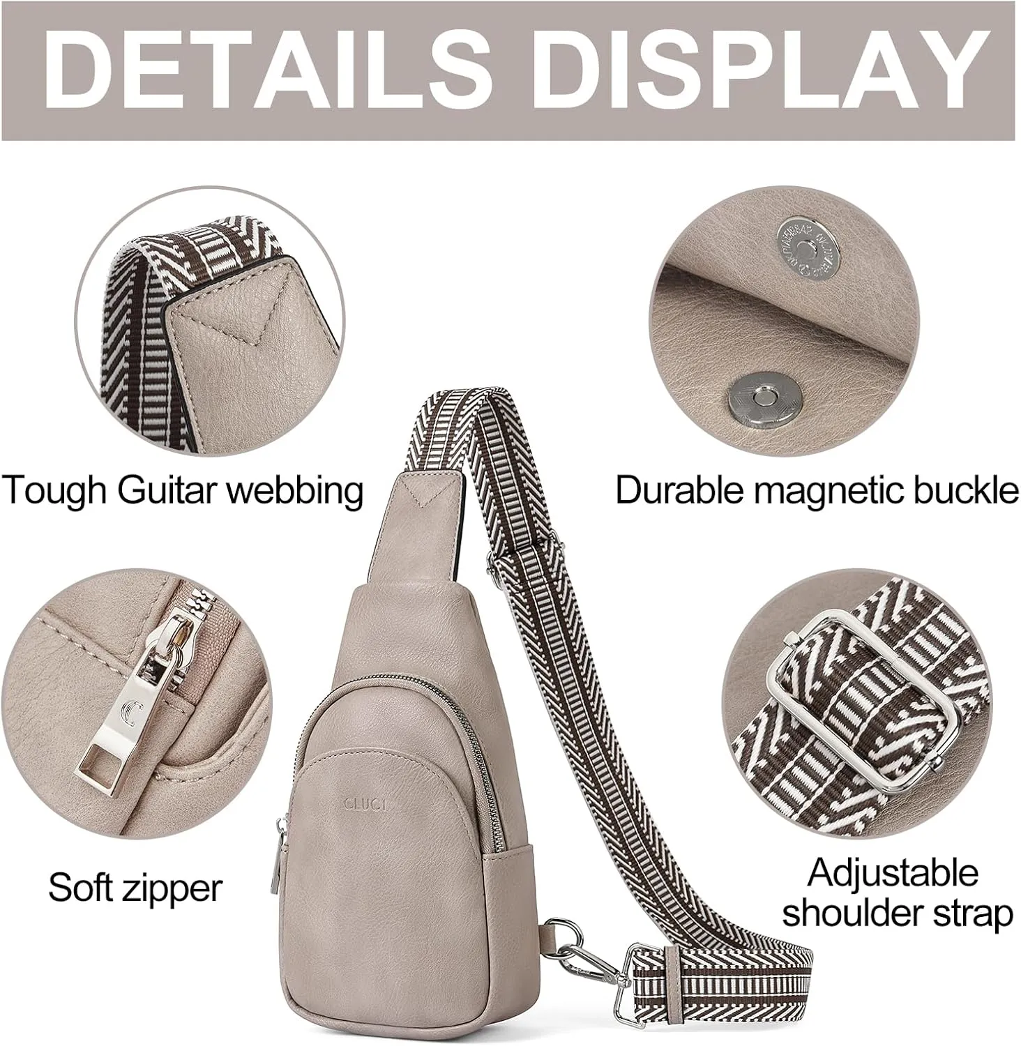 CLUCI Small Sling Bag for Women,Vegan Leather Crossbody Bags for Women,Fanny Packs with Guitar Strap