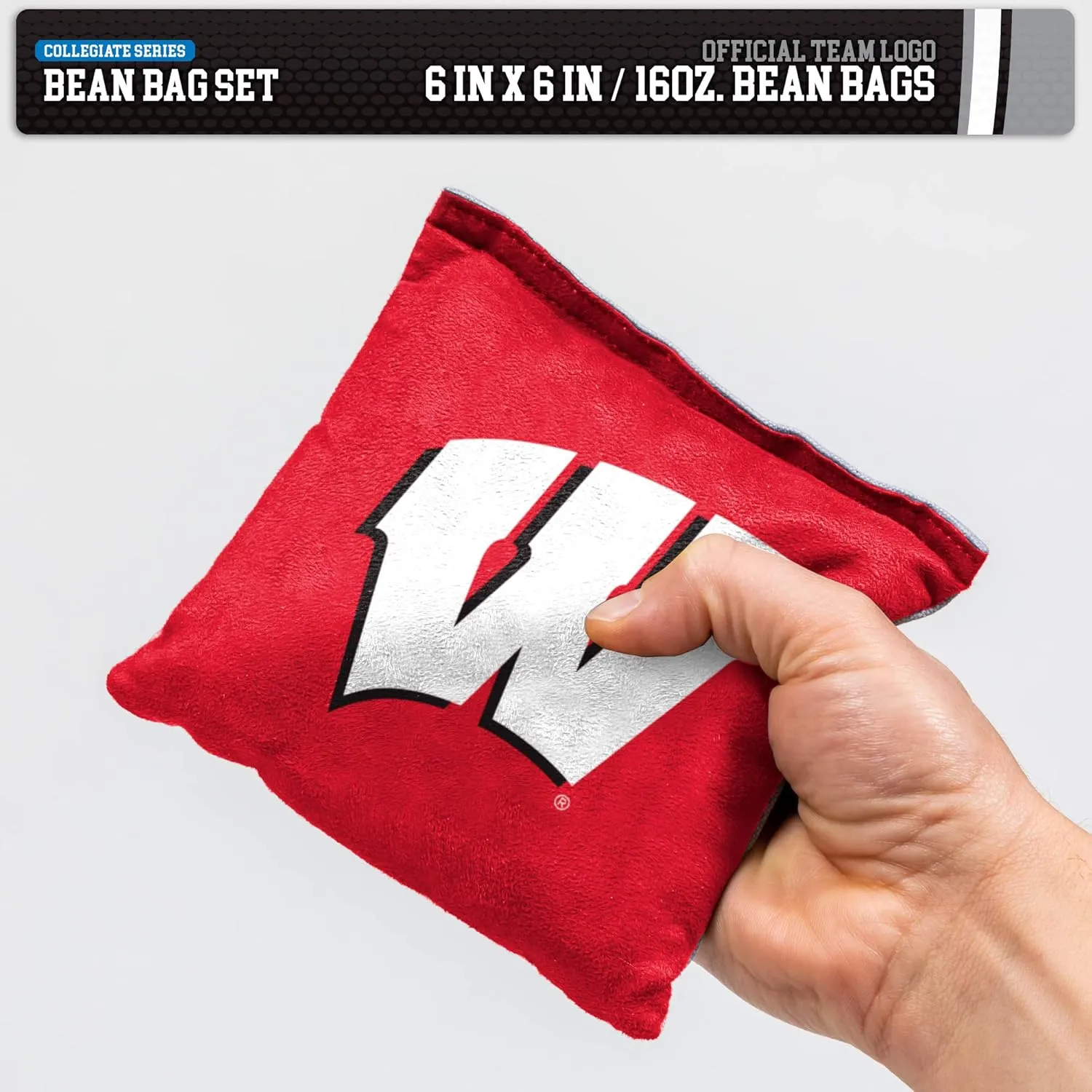 College Pro Football Wisconsin Badgers Dual-Sided Bean Bags by Wild Sports, 4 Pack - Premium Toss Bags for Cornhole Sets
