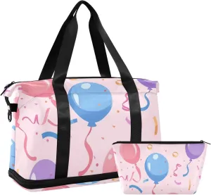 Color Balloons Duffel Bag Overnight Carry On Tote and Luggage with Toiletry Bag for Gym 2 Pcs Set