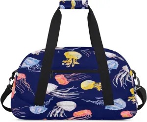 Color Jellyfish Gym Duffel Bag for Men Women Jellyfish Pattern Sports Tote Bag with Adjustable Shoulder Strap for Dance Gymnastics Traveling Outdoor Camping Overnight Stay