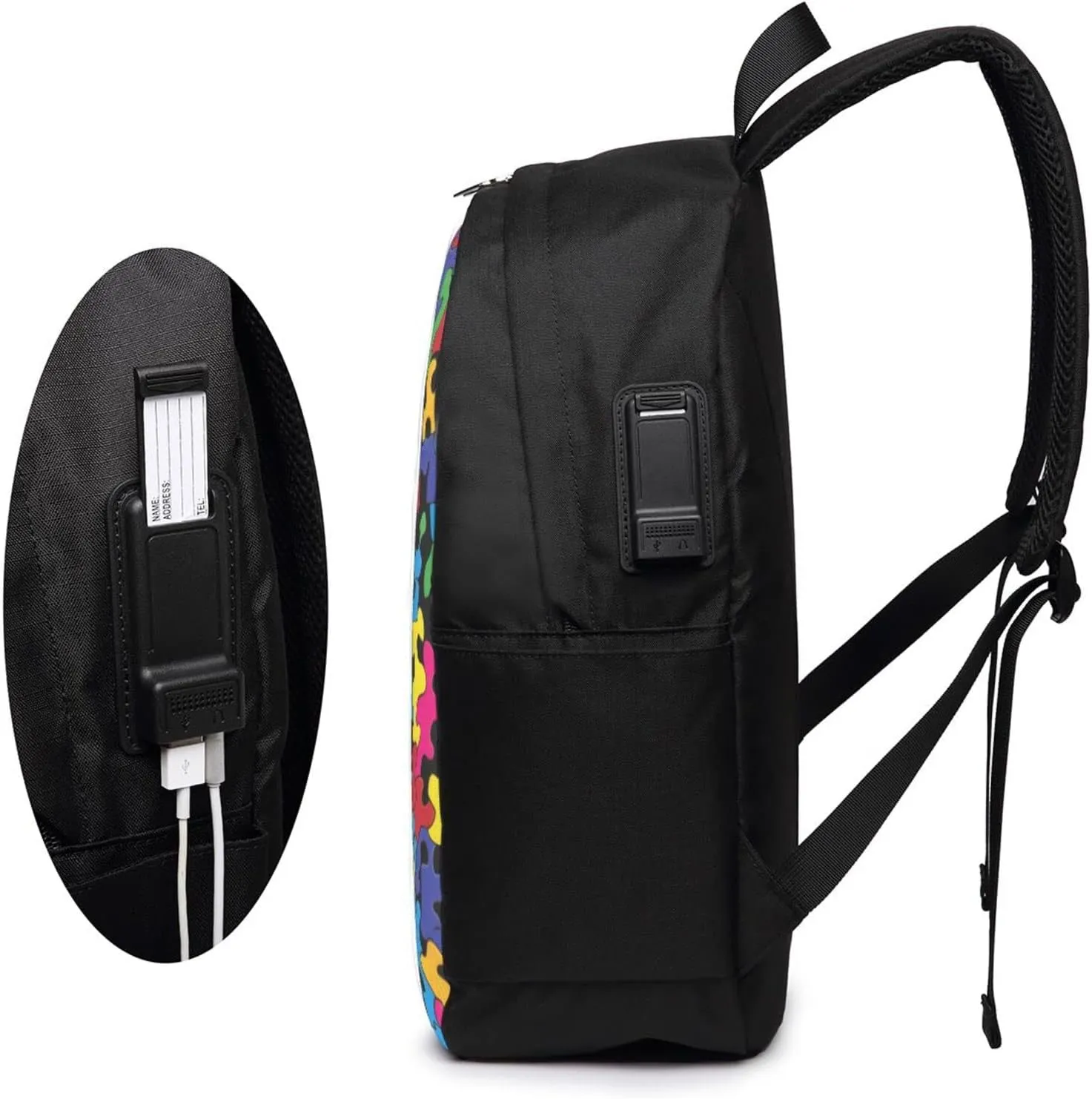 Colorful Autism Awareness Travel Laptop Backpack - Durable Business Laptops Backpack with USB Charging Port
