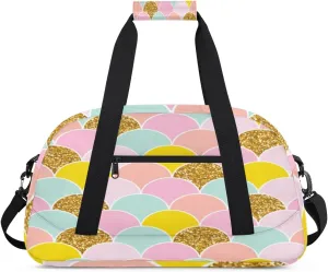 Colorful Fish Scales Gym Duffel Bag for Men Women Mermaid Fish Scales Sports Tote Bag with Adjustable Shoulder Strap for Dance Gymnastics Traveling Outdoor Camping Overnight Stay