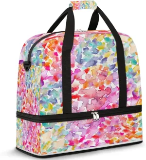 Colorful Flower Petals Travel Duffle Bag, Large Sports Gym Bag with Shoe Compartment, Carry on Tote Bag, Foldable Weekender Overnight Bag for Women Men