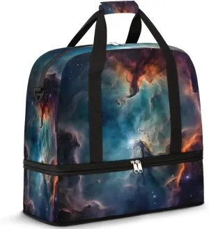 Colorful Galaxy Sky Nebula Travel Duffel Bag with Foldable Shoe Compartment Shoulder Tote Travel Weekend Bag Sports Gym Overnight Bags