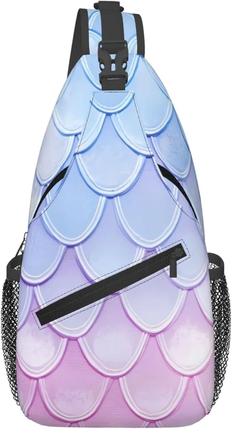 Colorful Mermaid Sling Bag for women and Men, Cute Fish Scale Crossbody Chest Bag Water Resistant, Lightweight Sling Purse for Travel Hiking Gym Everyday Use