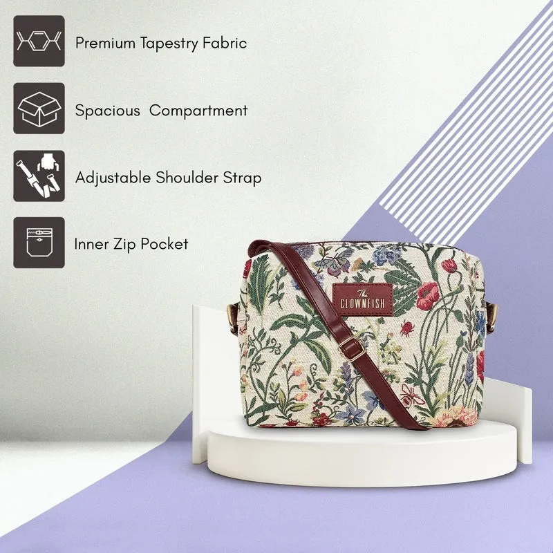 Combo: Adelina Sling & Justina Handbag - Durable Tapestry & Faux Leather | Adjustable Strap | 3 Pockets | Flax