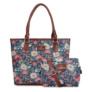 Combo: Adelina Sling & Justina Handbag for Women | Adjustable Strap | 3 Compartments | Purple-Floral
