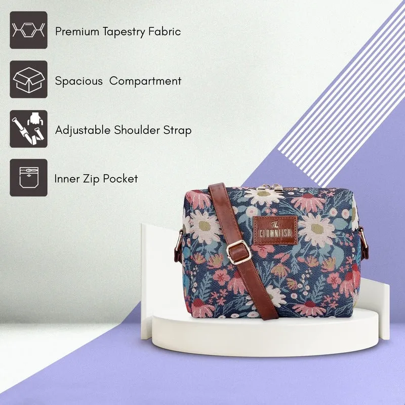 Combo: Adelina Sling & Justina Handbag for Women | Adjustable Strap | 3 Compartments | Purple-Floral