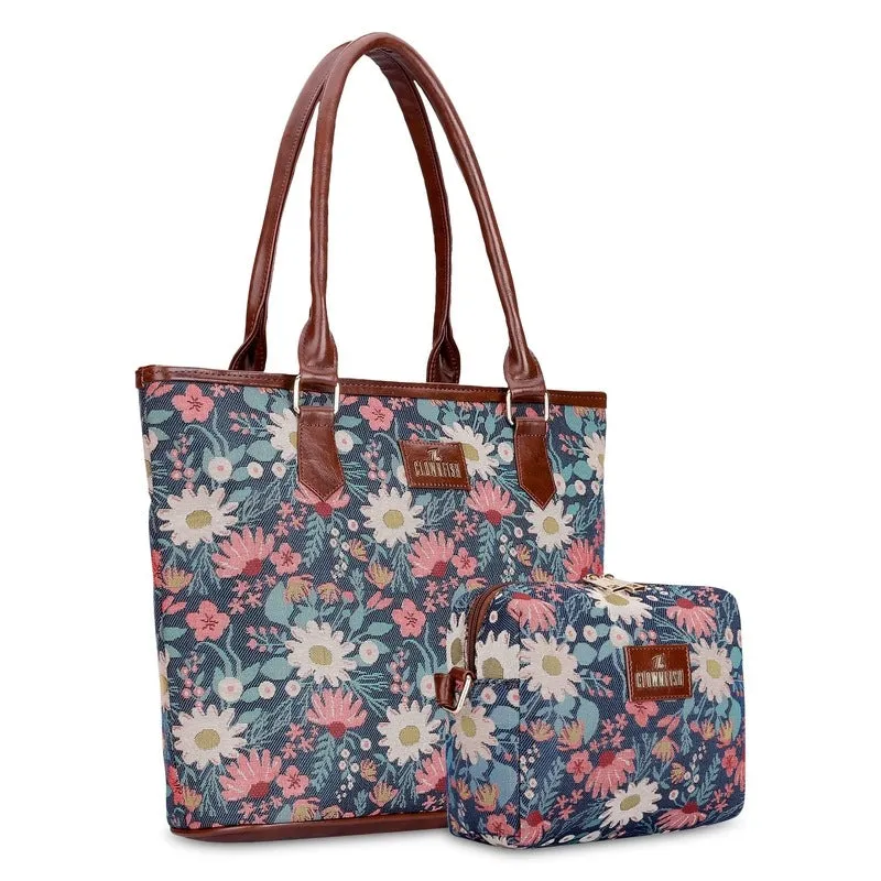 Combo: Adelina Sling & Justina Handbag for Women | Adjustable Strap | 3 Compartments | Purple-Floral