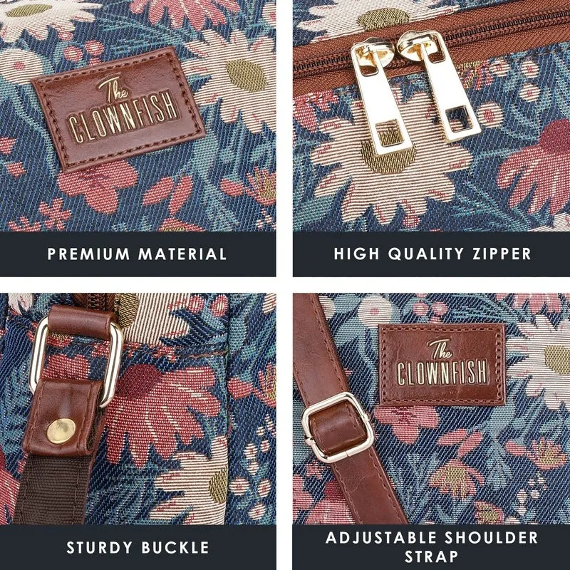 Combo: Adelina Sling & Justina Handbag for Women | Adjustable Strap | 3 Compartments | Purple-Floral
