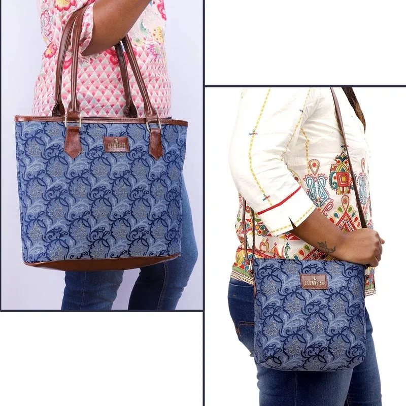 Combo: Adelina Sling & Justina Handbag - Versatile, Stylish | Premium Faux Leather & Tapestry | Casual Use | Blue-Floral