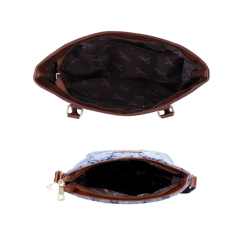 Combo: Adelina Sling & Justina Handbag - Versatile, Stylish | Premium Faux Leather & Tapestry | Casual Use | Blue-Floral