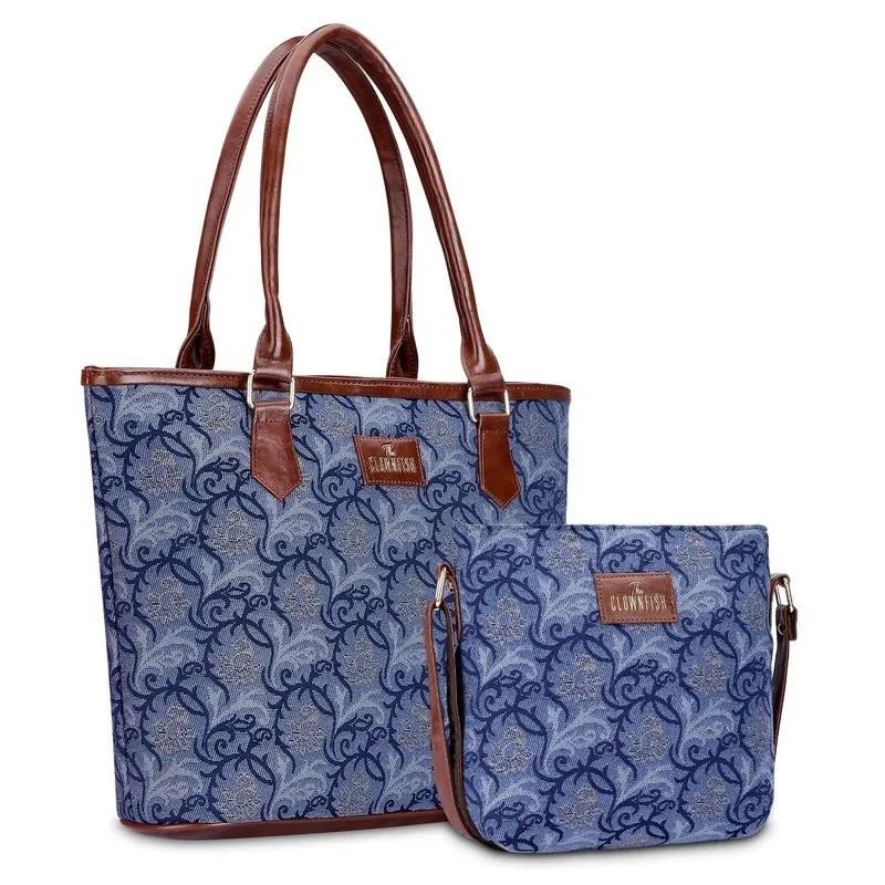 Combo: Adelina Sling & Justina Handbag - Versatile, Stylish | Premium Faux Leather & Tapestry | Casual Use | Blue-Floral