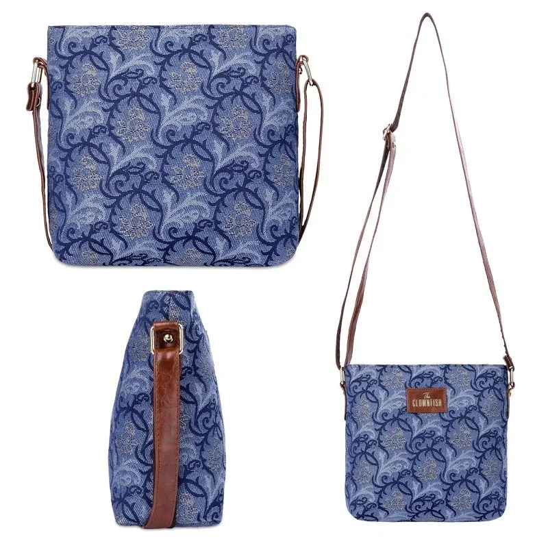 Combo: Adelina Sling & Justina Handbag - Versatile, Stylish | Premium Faux Leather & Tapestry | Casual Use | Blue-Floral