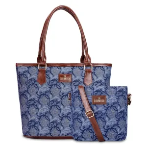Combo: Adelina Sling & Justina Handbag - Versatile, Stylish | Premium Faux Leather & Tapestry | Casual Use | Blue-Floral